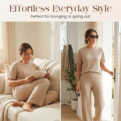 Women’s Ribbed Knit Top & Wide-Leg Pants Set