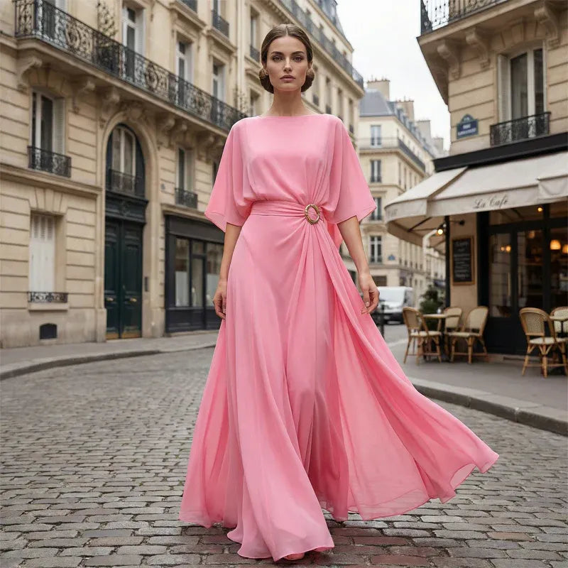 Women’s Elegant Flowing Cape Sleeve Maxi Dress