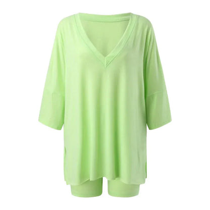 Women’s V-Neck Oversized Top and Shorts Set