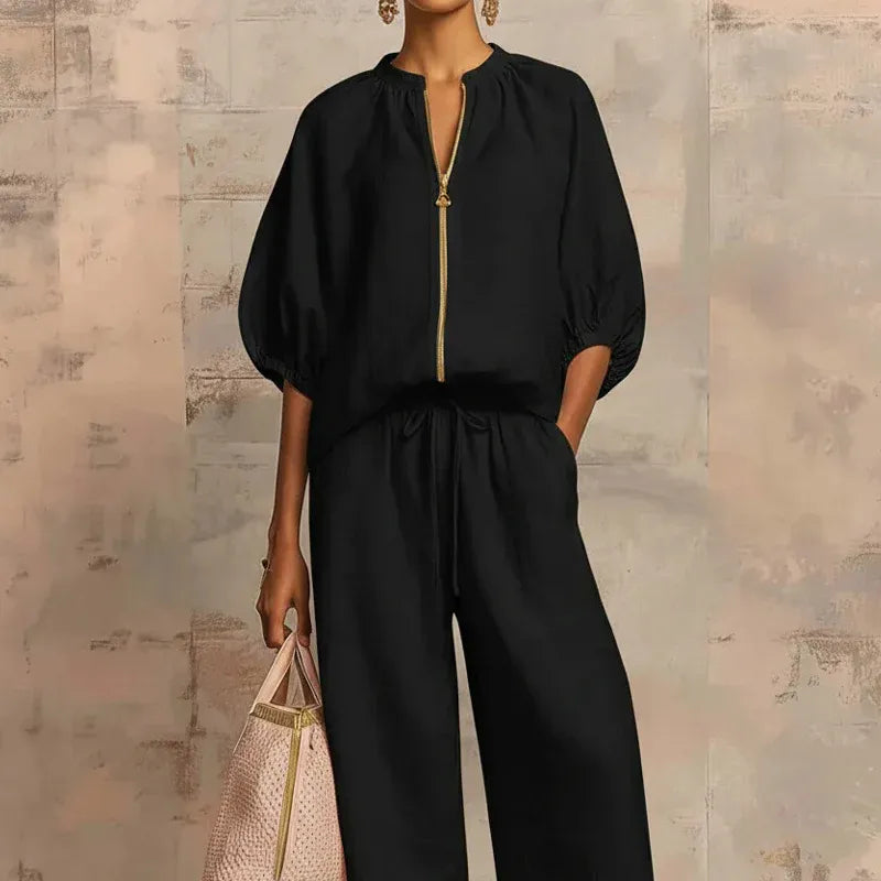 Women’s Puff Sleeve Top and Wide-Leg Pants Set