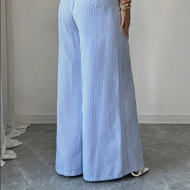 Women's High-Waist Striped Wide-Leg Pants