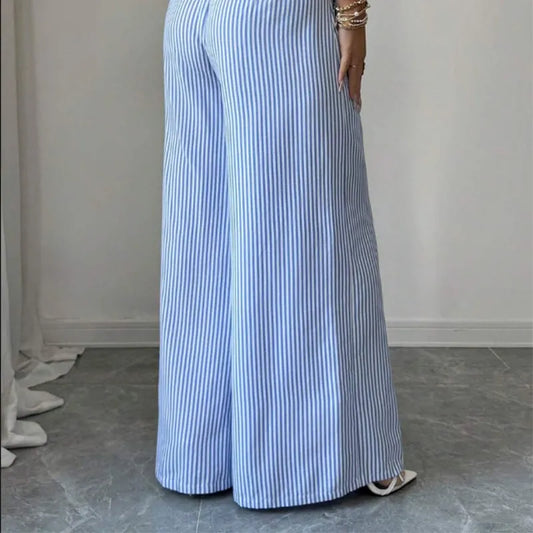 Women's High-Waist Striped Wide-Leg Pants