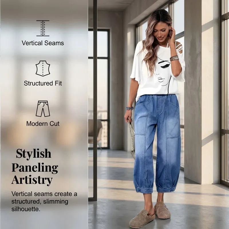 Women’s Elastic Waist Cropped Barrel Jeans