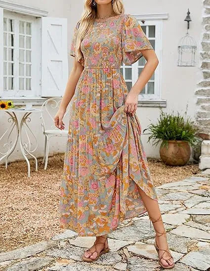 Women’s Floral Smocked High-Waist Maxi Dress