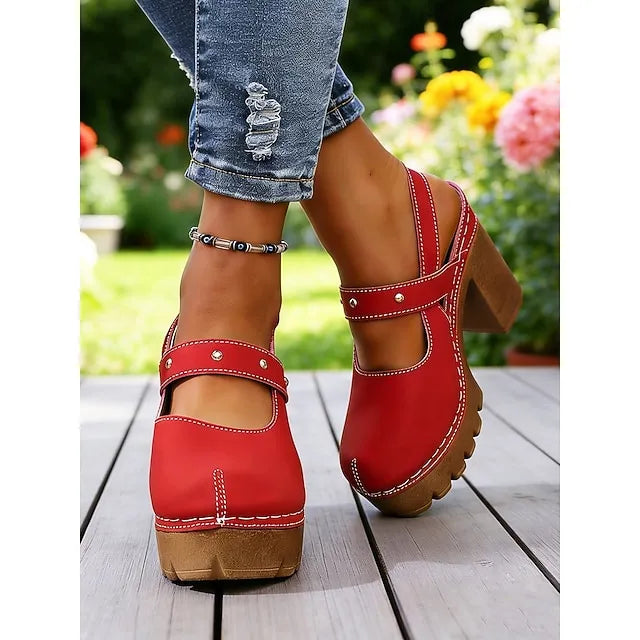 Women’s Closed-Toe Platform Block Heel Mary Jane Shoes