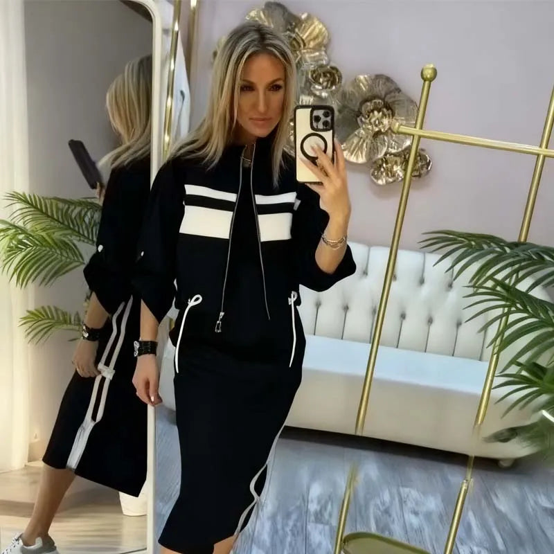 Women's Zip-Up Jacket & Midi Dress Set