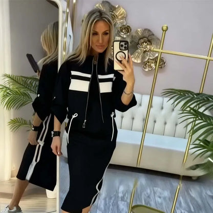 Women's Zip-Up Jacket & Midi Dress Set
