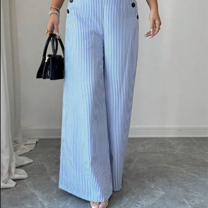 Women's High-Waist Striped Wide-Leg Pants