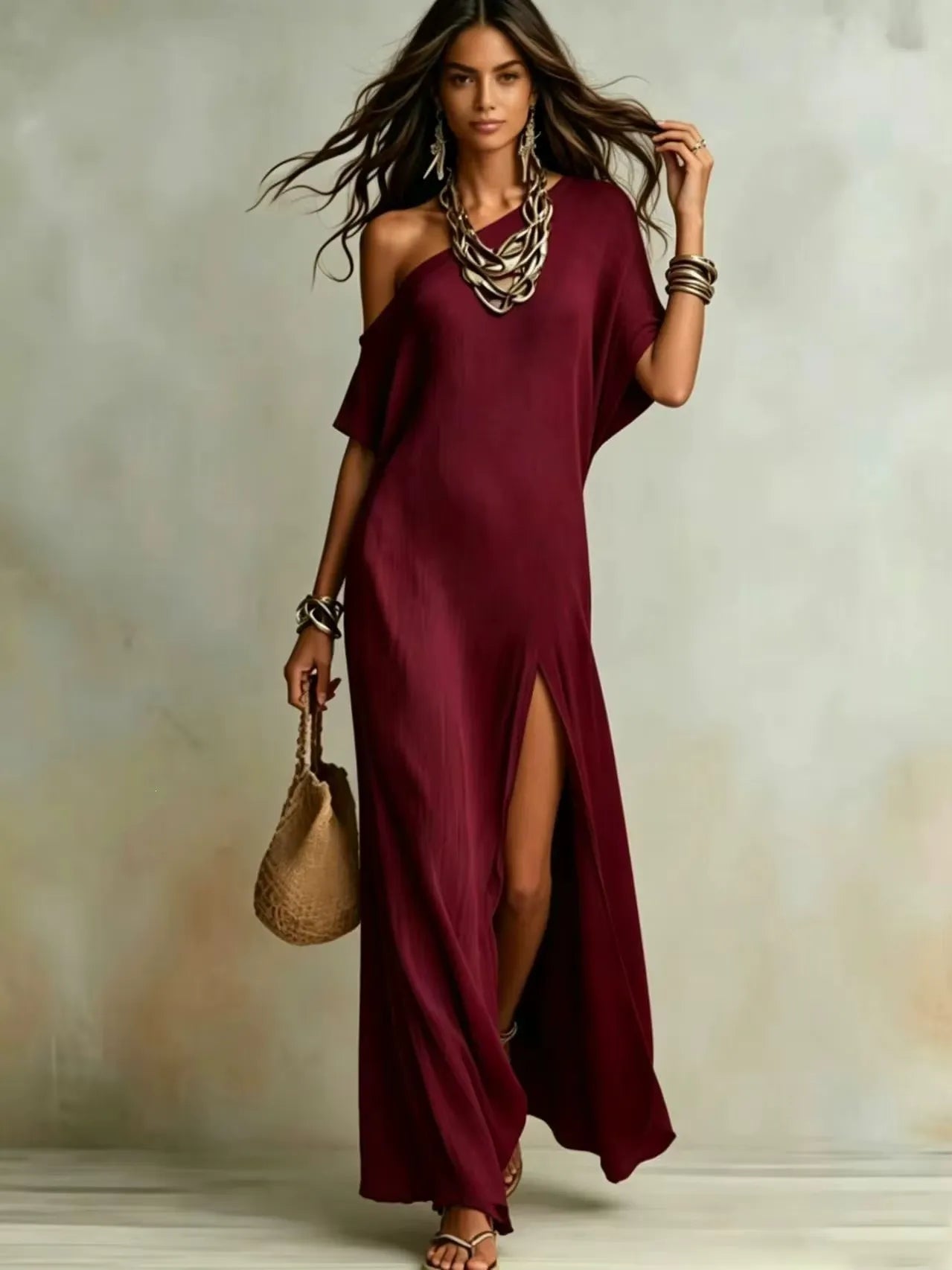 Women's One-Shoulder Asymmetrical Maxi Dress