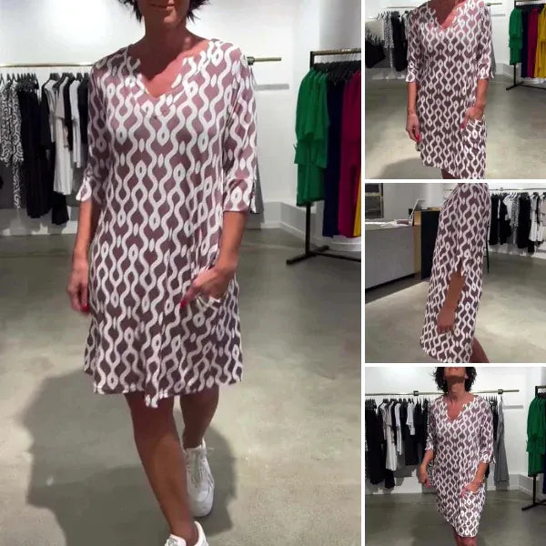 Women’s V-Neck Printed Casual Short Dress