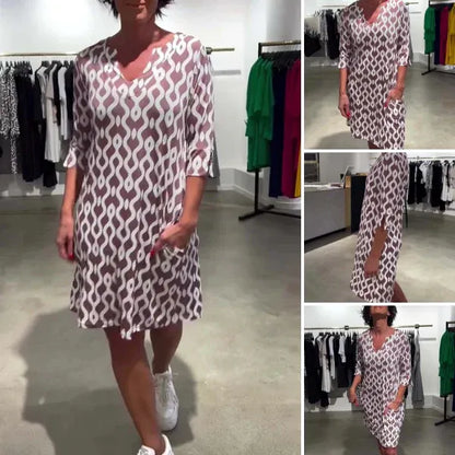 Women’s V-Neck Printed Casual Short Dress