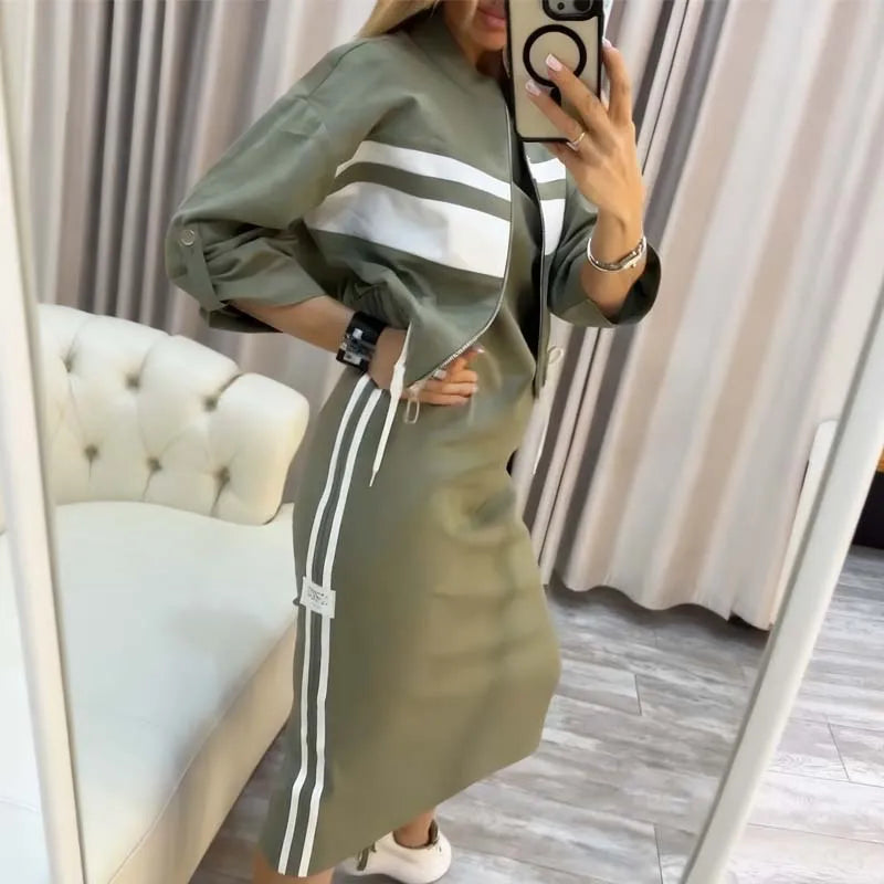 Women's Zip-Up Jacket & Midi Dress Set