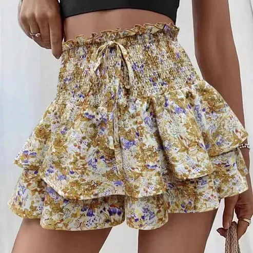 Women’s Floral Ruffle Tiered Mini Skirt