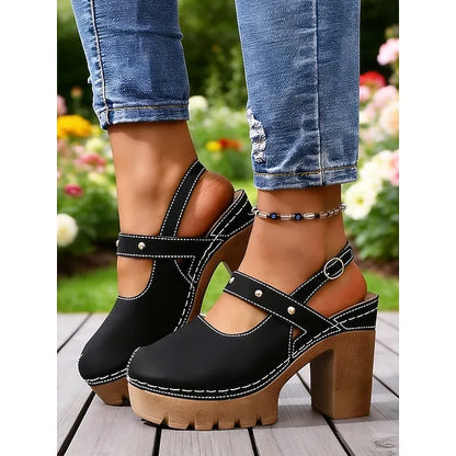 Women’s Closed-Toe Platform Block Heel Mary Jane Shoes