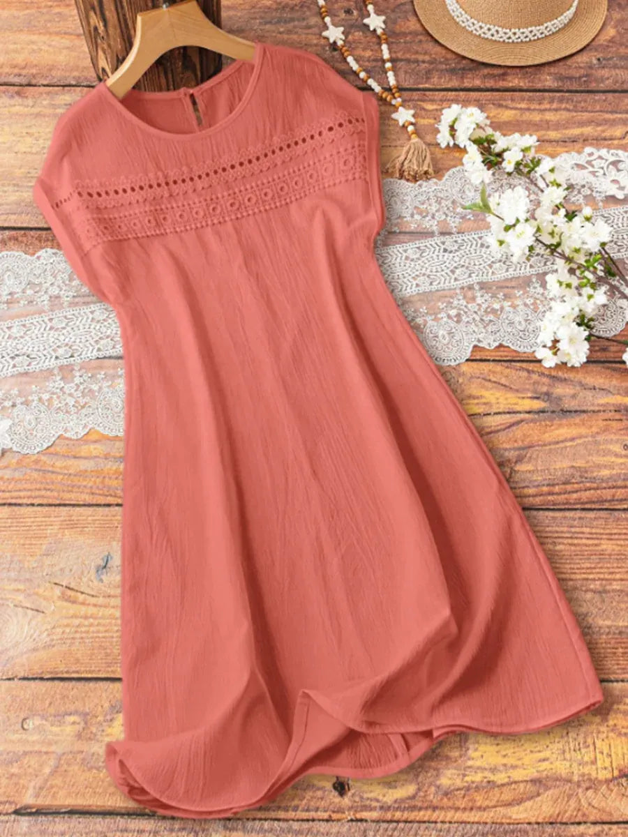 Women’s Lace Panel Short Sleeve Swing Dress