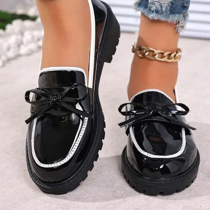 Women’s Glossy Bow Chunky Sole Loafers