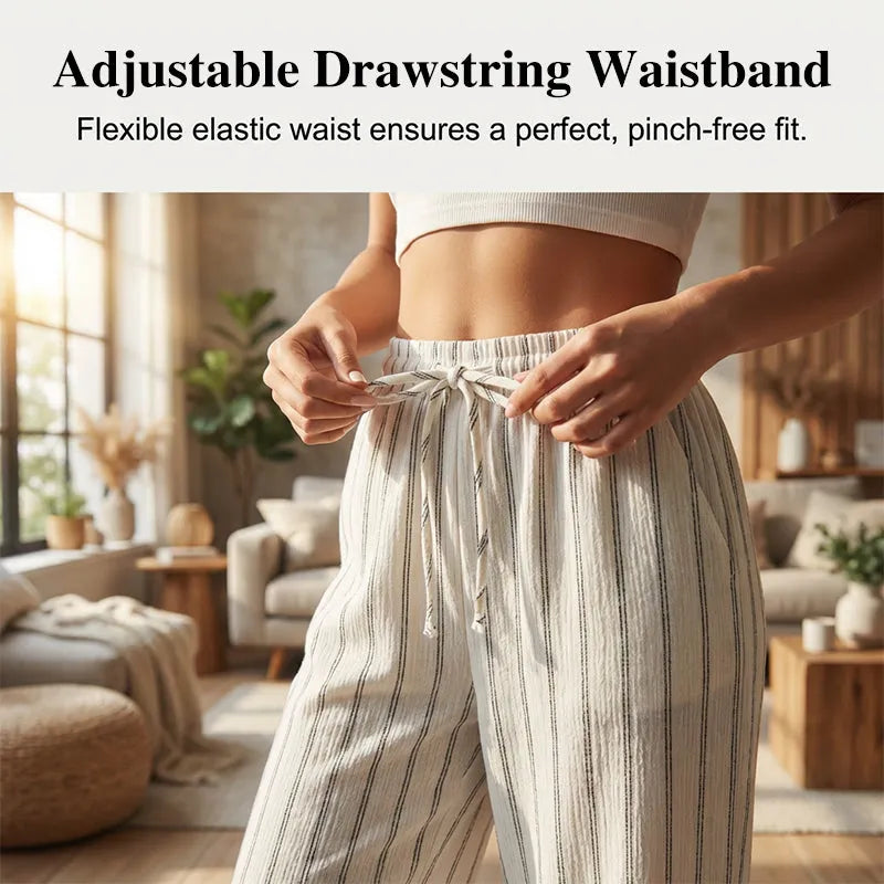 Women’s Striped Wide-Leg Drawstring Pants
