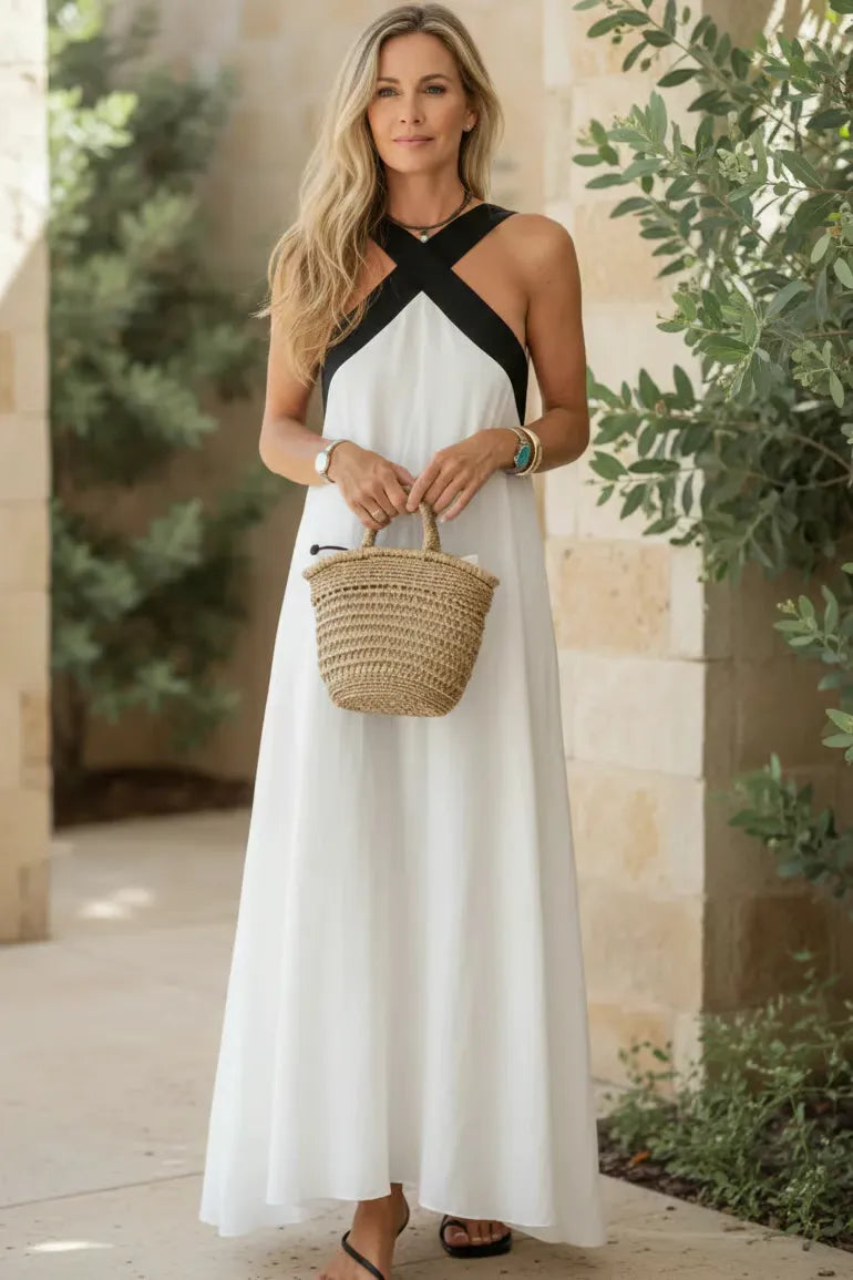 Women's Cross Halter Neck Wide Leg Jumpsuit