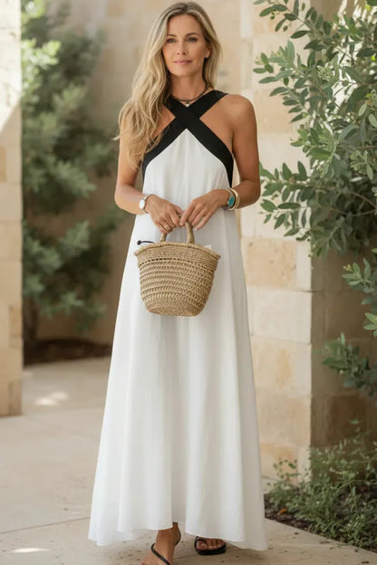 Women's Cross Halter Neck Wide Leg Jumpsuit