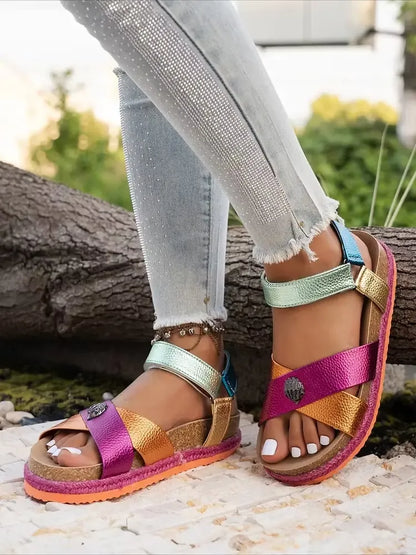 Women's Metallic Crisscross Platform Sandals