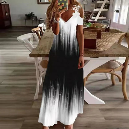 Women's Cold Shoulder Ombre Maxi Dress