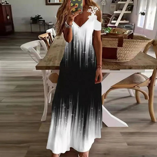Women's Cold Shoulder Ombre Maxi Dress