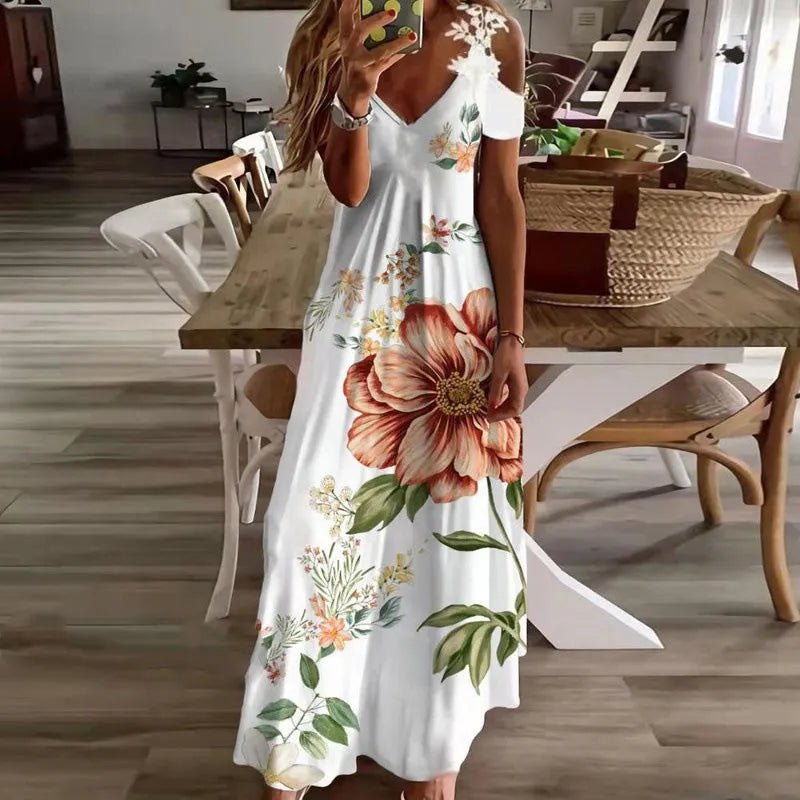 Women's Cold Shoulder Ombre Maxi Dress