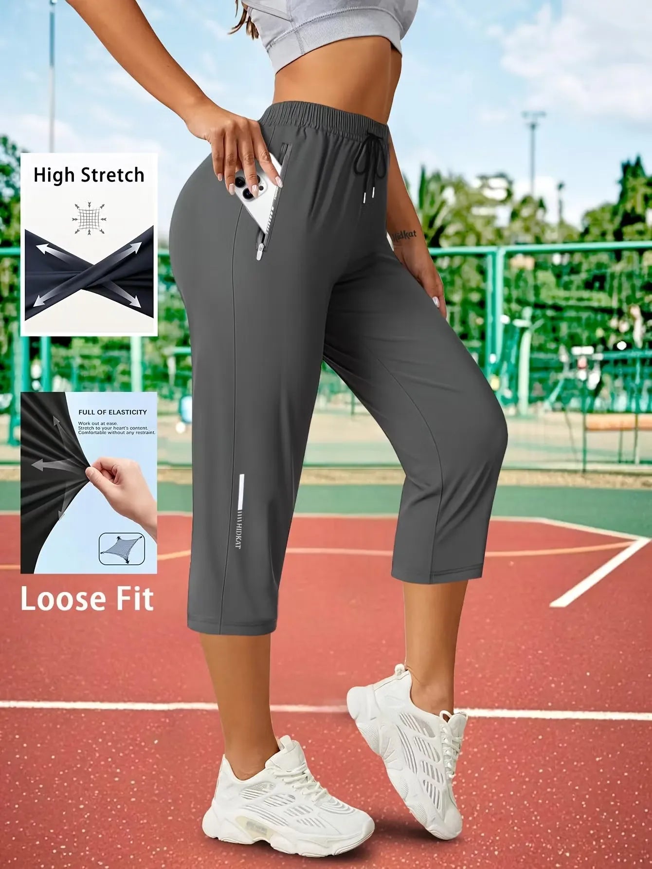 Women's Loose Fit Capri Pants with Zipper Pockets