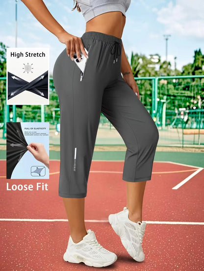Women's Loose Fit Capri Pants with Zipper Pockets
