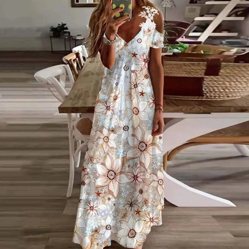 Women's Cold Shoulder Ombre Maxi Dress