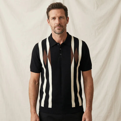 Men’s Geometric Stripe Knit Polo Shirt