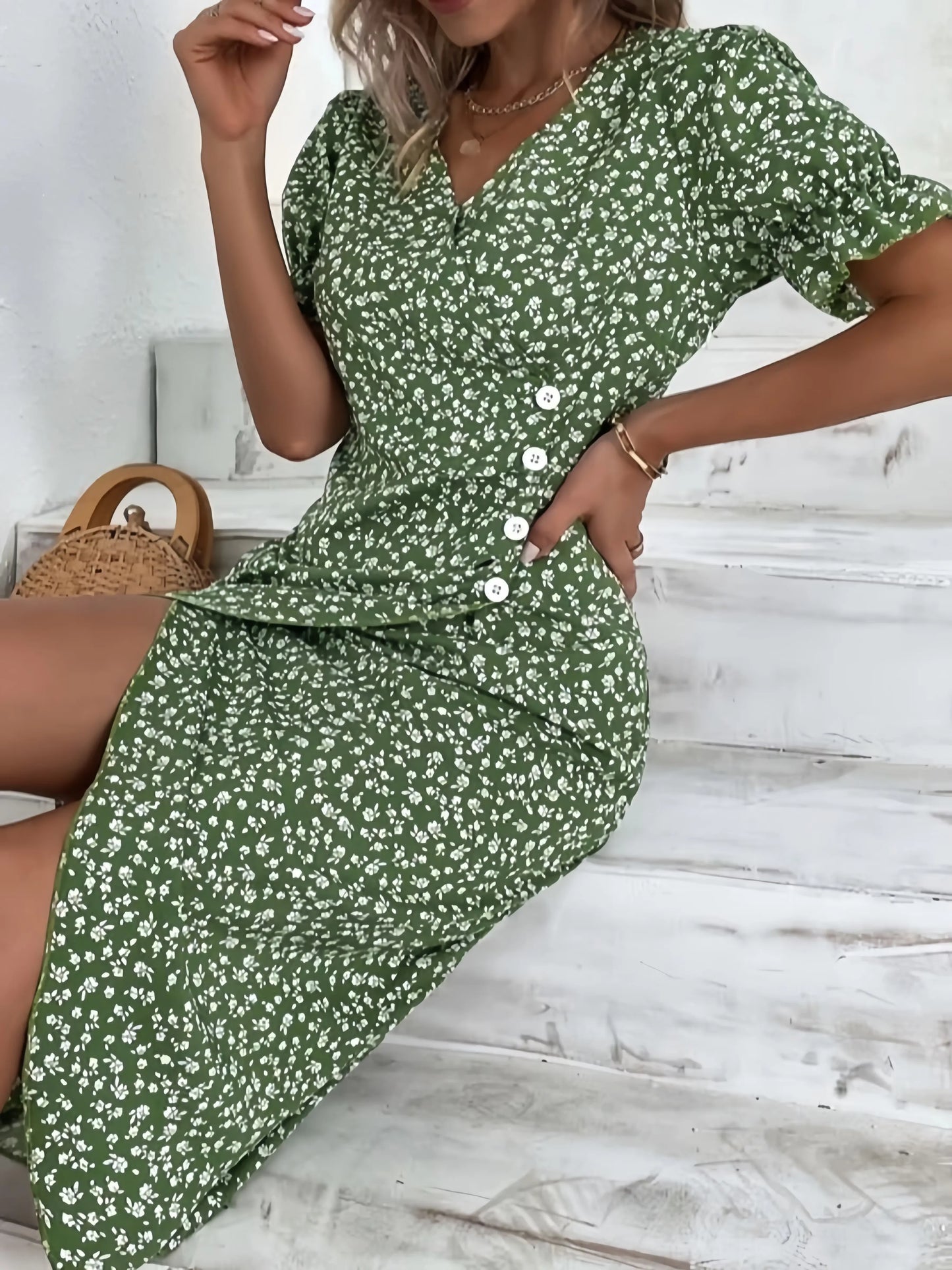 Women's Floral V-Neck Wrap Dress