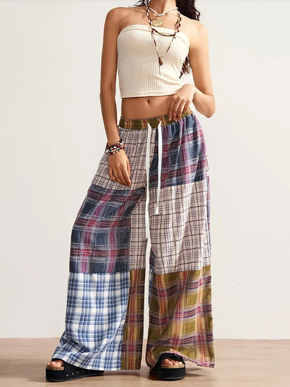 Women’s Patchwork Plaid Wide-Leg Pants