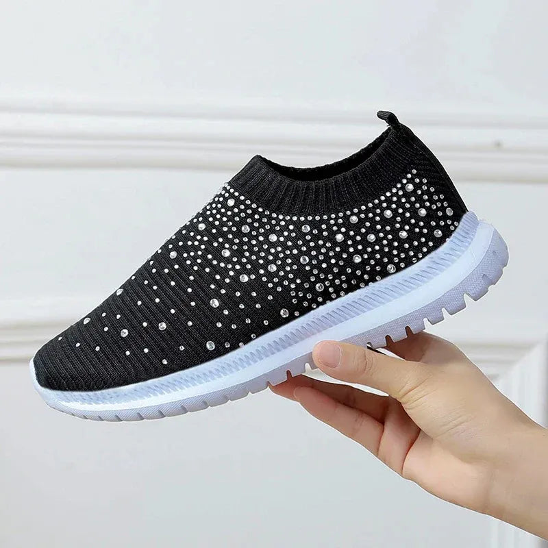 Women’s Rhinestone Knit Slip-On Sneakers