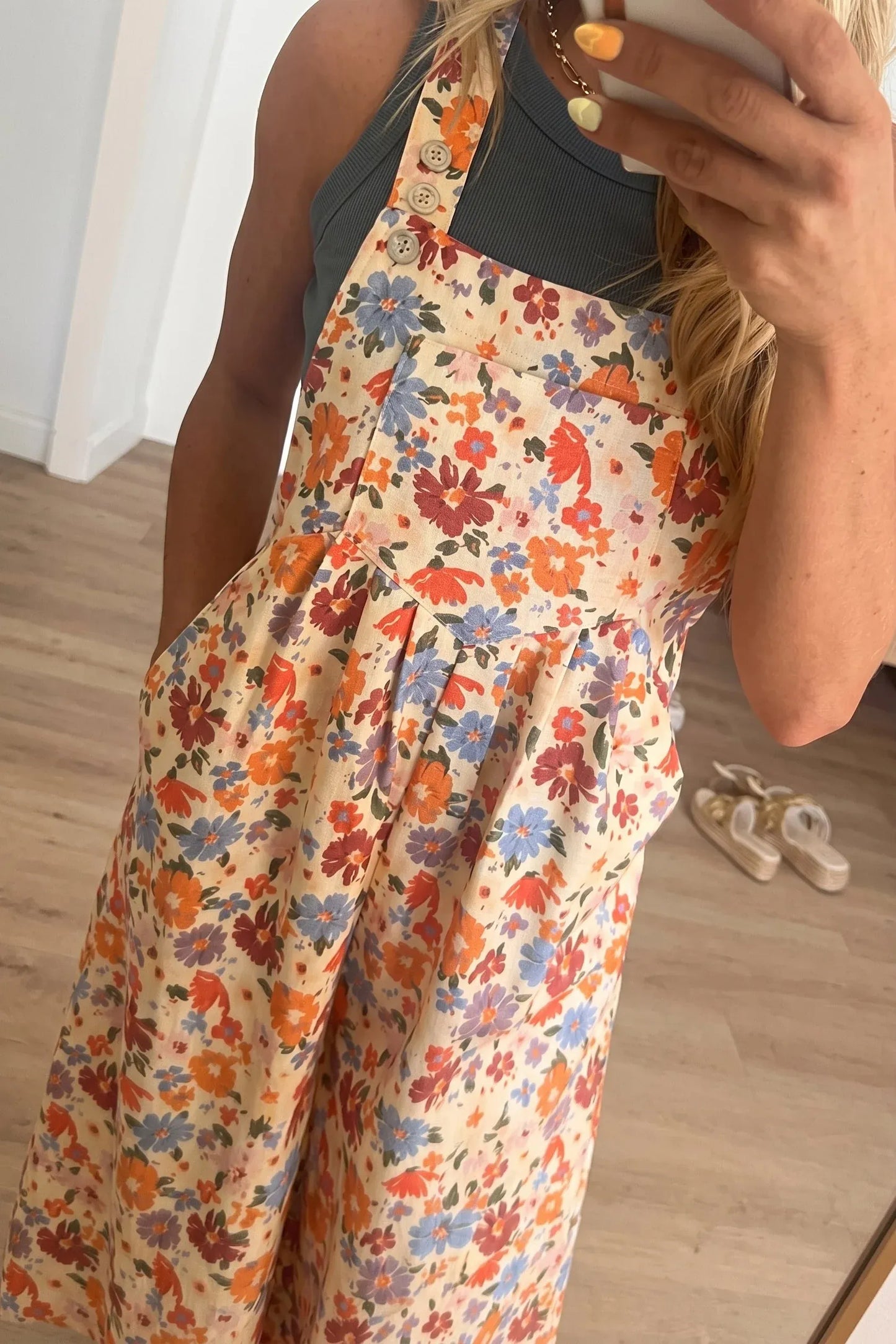 Women's Floral Pocket Overall Romper