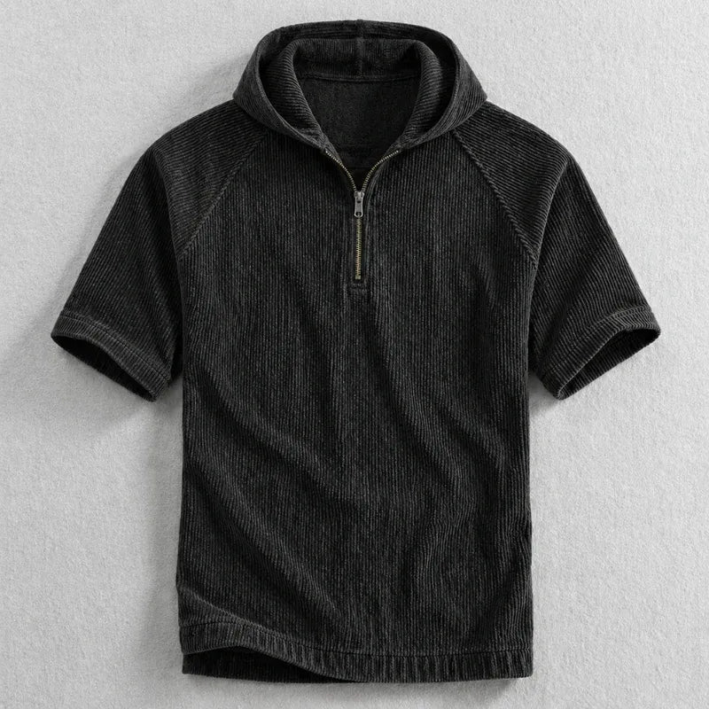 Men’s Short Sleeve Half-Zip Hooded Shirt