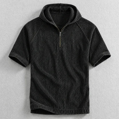 Men’s Short Sleeve Half-Zip Hooded Shirt