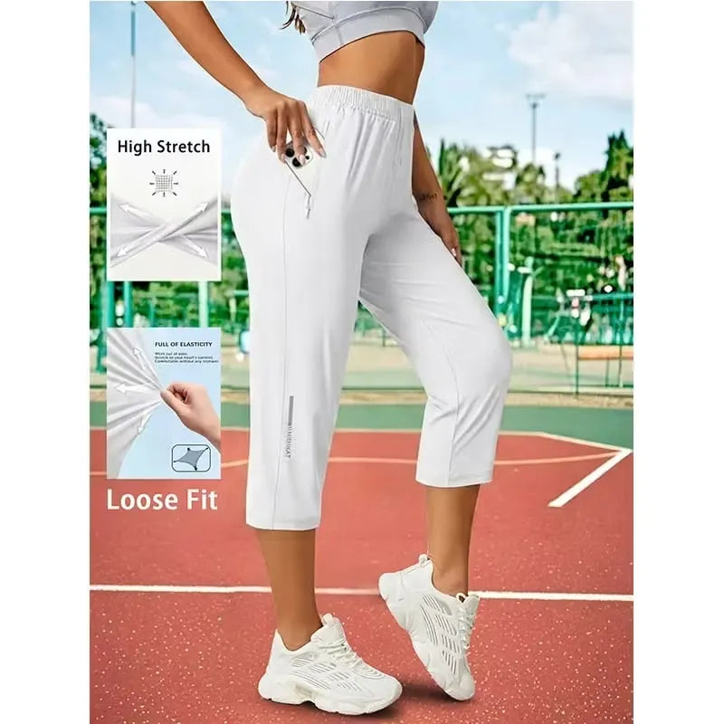 Women's Loose Fit Capri Pants with Zipper Pockets