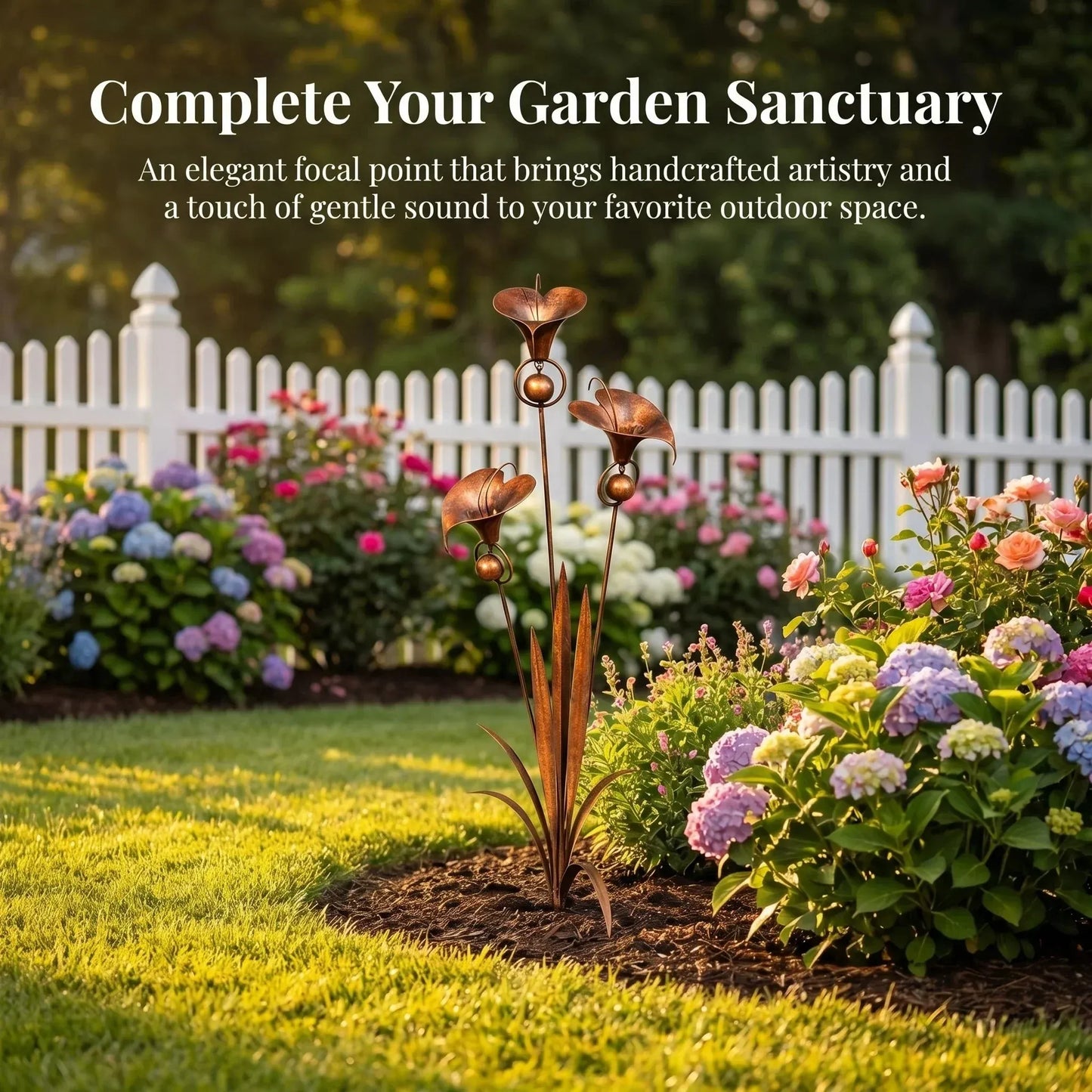 Metal Calla Lily Garden Stake with Rain Bells