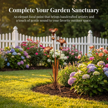 Metal Calla Lily Garden Stake with Rain Bells