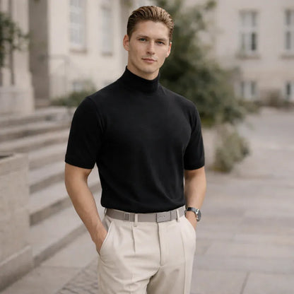Men’s Short-Sleeve Mock Neck Knit T-Shirt
