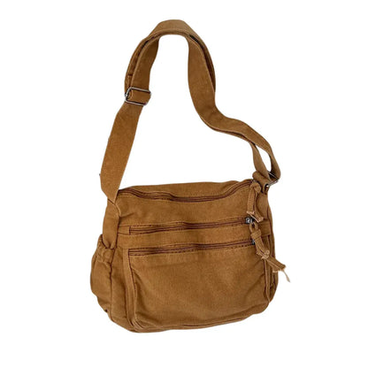 Retro Multi-Pocket Canvas Crossbody Bag