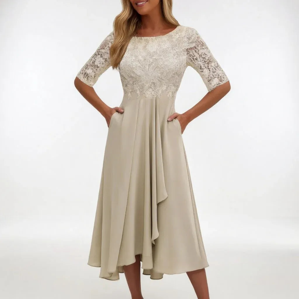 Women’s Lace Bodice Chiffon Midi Dress