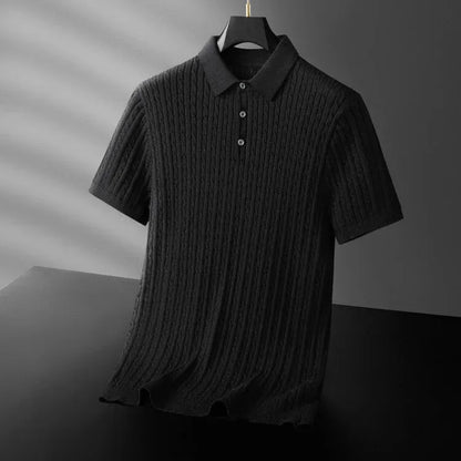 Men’s Textured Knit Short Sleeve Polo Shirt