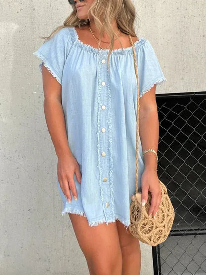 Women's Off-Shoulder Button Front Denim Dress