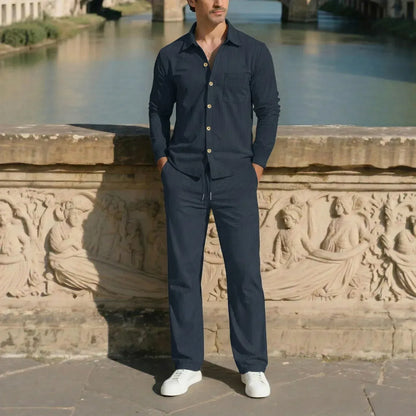 Men’s Textured Button-Up Shirt and Pants Set