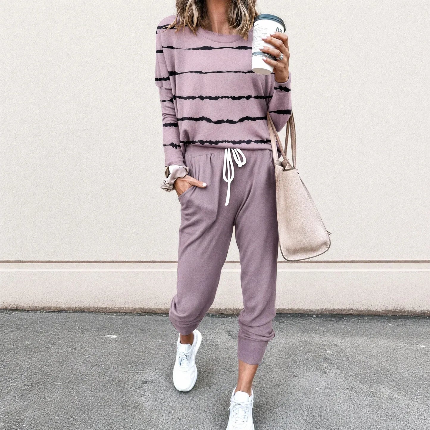 Women’s Striped Long Sleeve Top and Jogger Pants Set