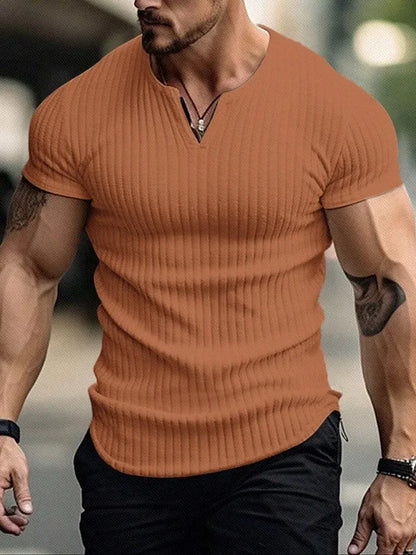 Men’s Ribbed V-Neck Short Sleeve T-Shirt