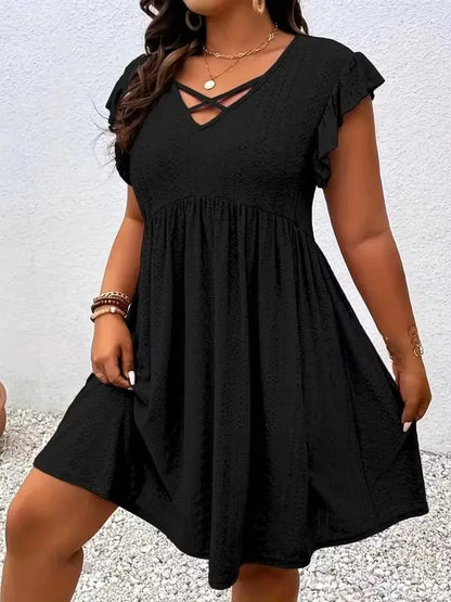 Women's Crisscross V-Neck Flutter Sleeve Dress
