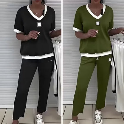 Women's V-Neck Top and Pants Set